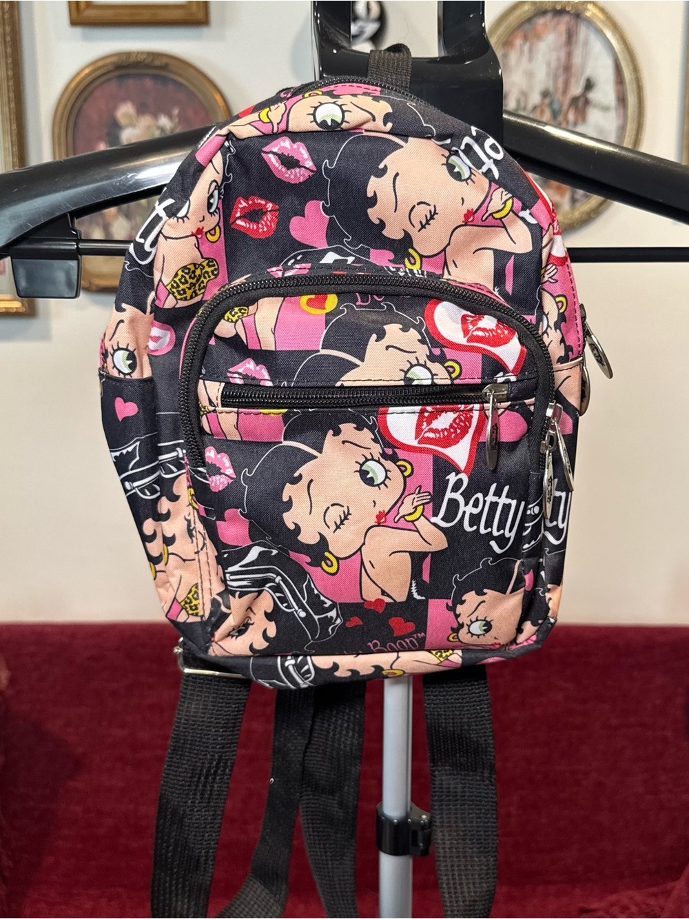 Betty Boop Y2K Black, Pink & Cream Mini Backpack with Character Print